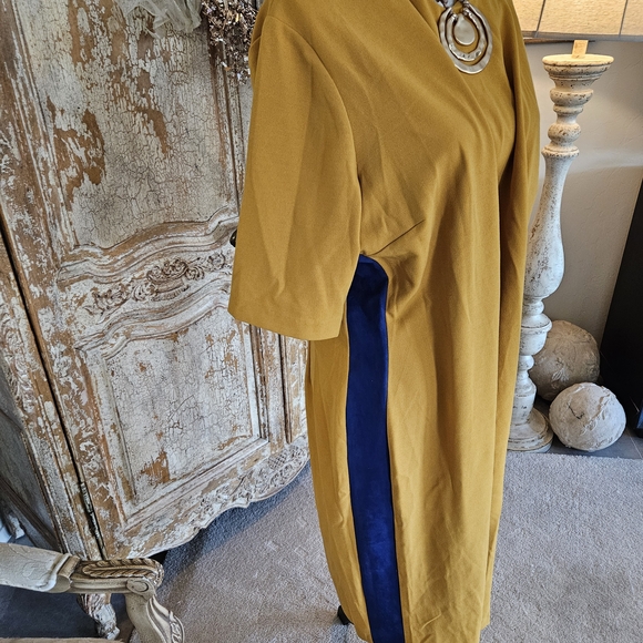 Kasper Mustard Dress with Royal Blue Details - Picture 2 of 7
